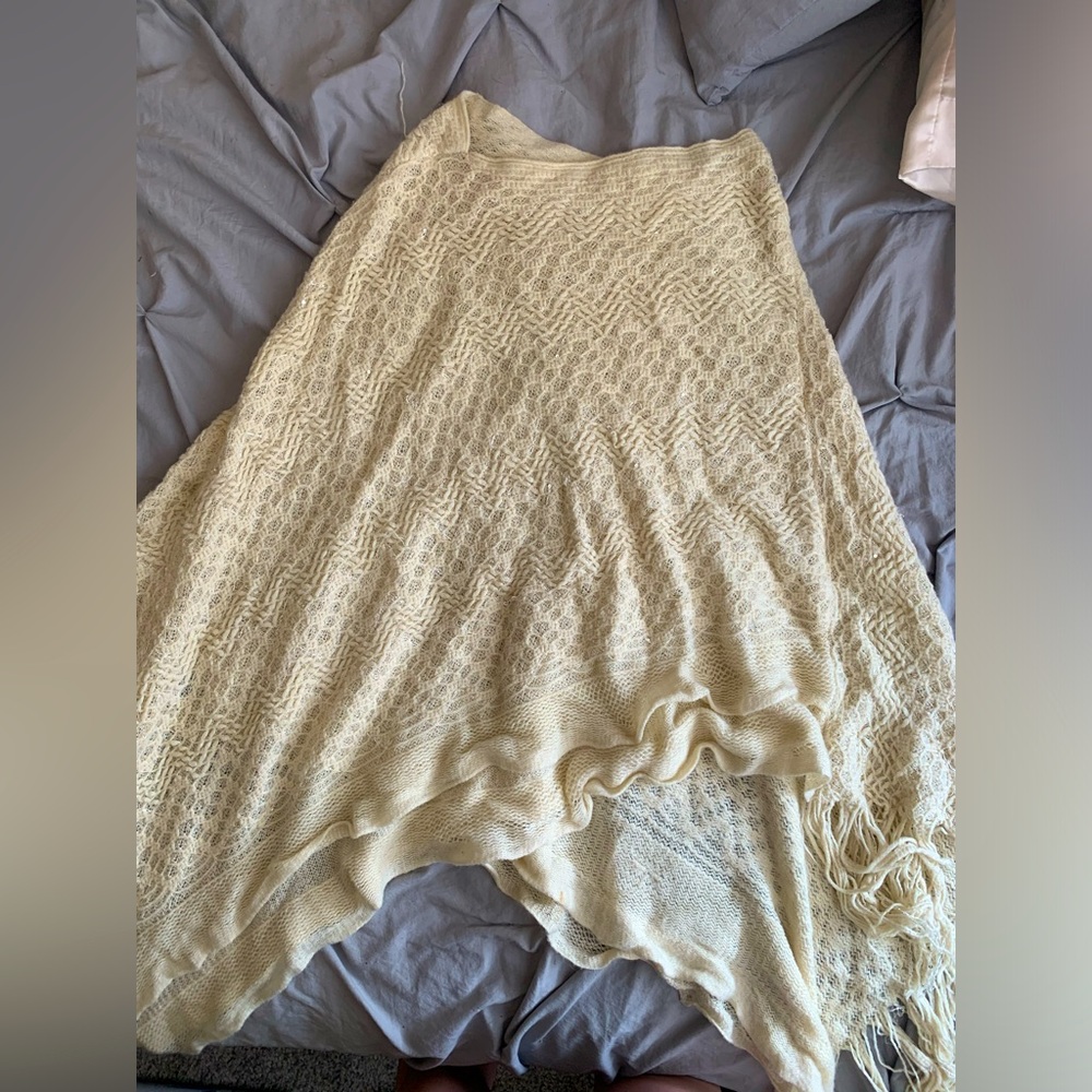 Altar’d State Cream Knit Sweater Poncho Sequins Sparklt Fringe